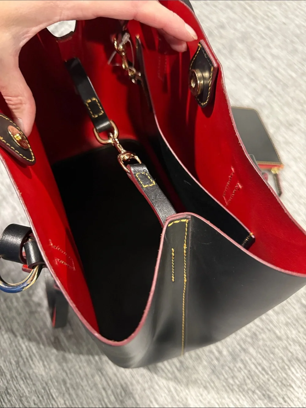 Dooney & Bourke Black Leather Tote with Red Trim - Picture 5 of 13